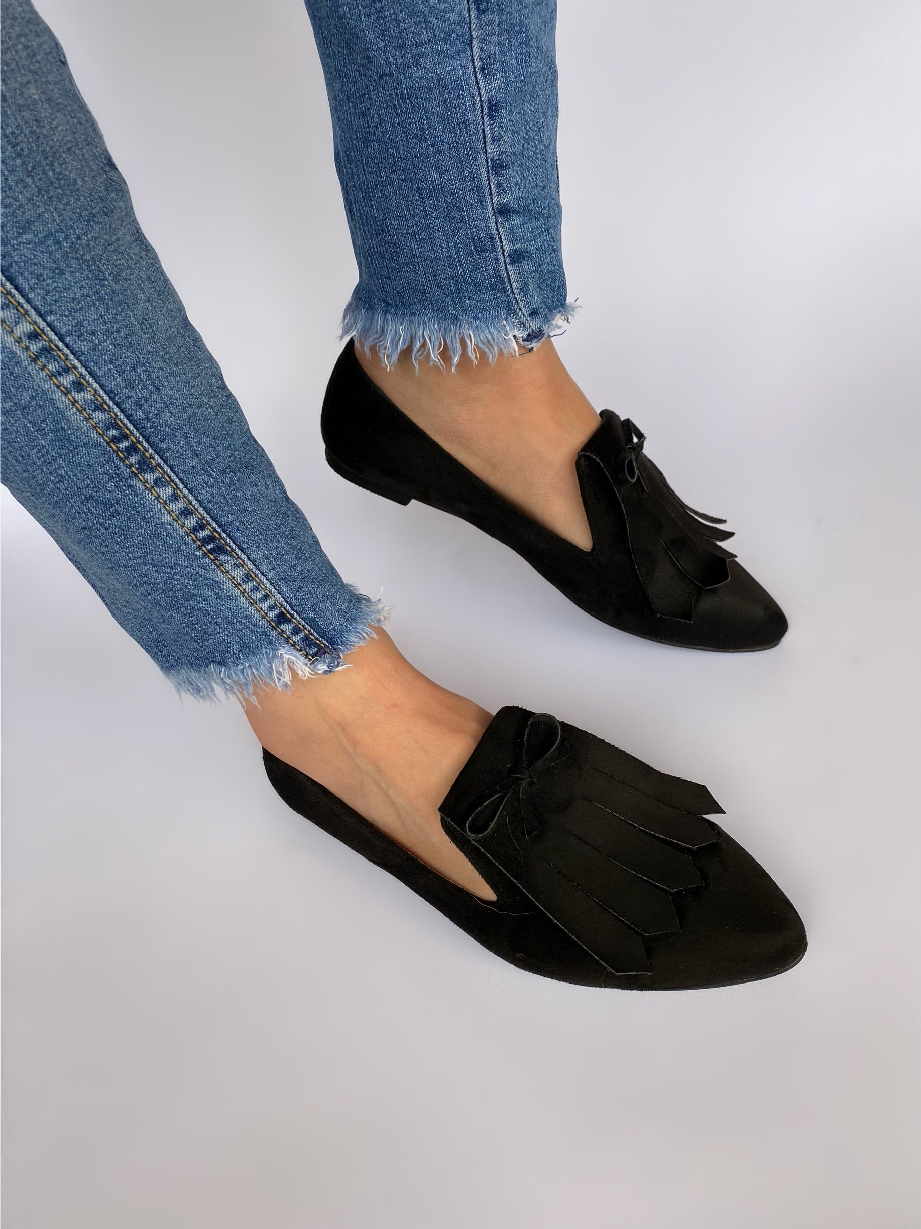 Black Fringed Suede Loafers