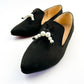 Black Pointed Pearls Loafers