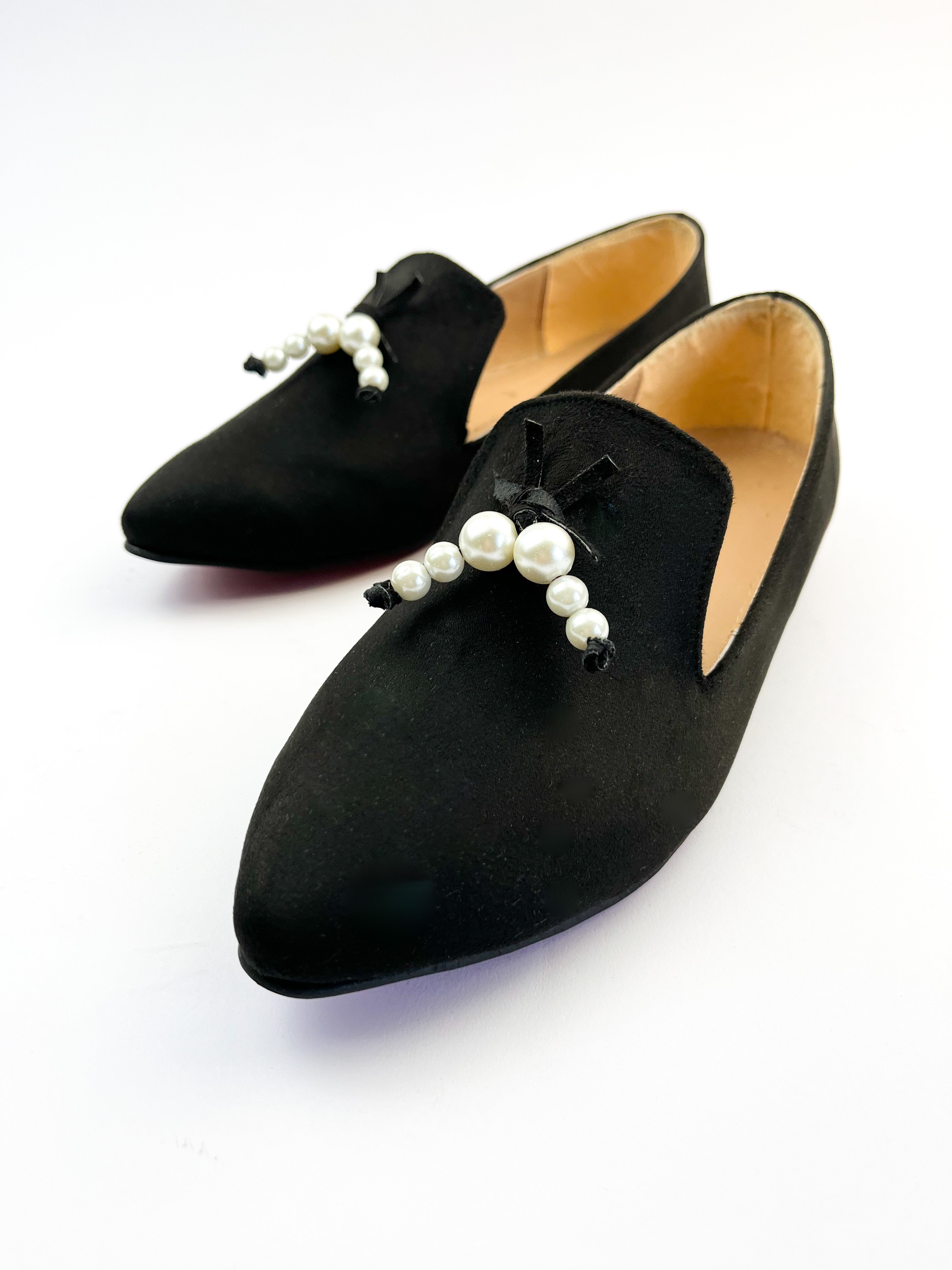 Black Pointed Pearls Loafers