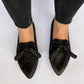 Black Pointed Bow Tasseled Loafers