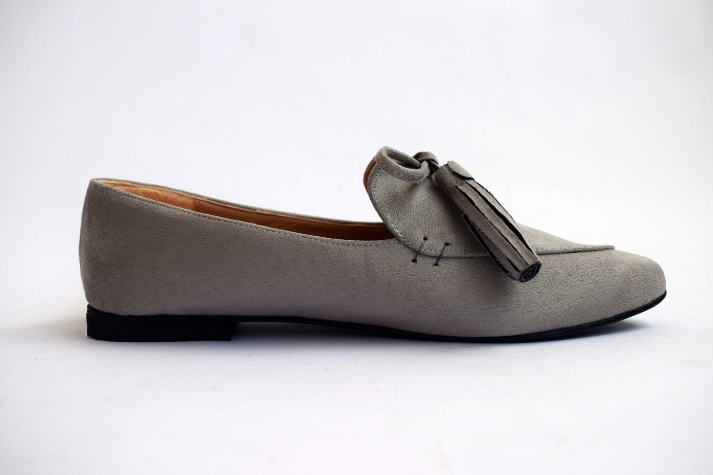 Light Grey Pointed Bow Tasseled Loafers